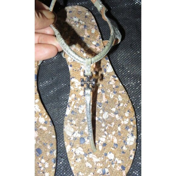 Tory Burch Marion Confetti Quilted Silver T Strap Leather Thong Sandals size 9 - Picture 3 of 4